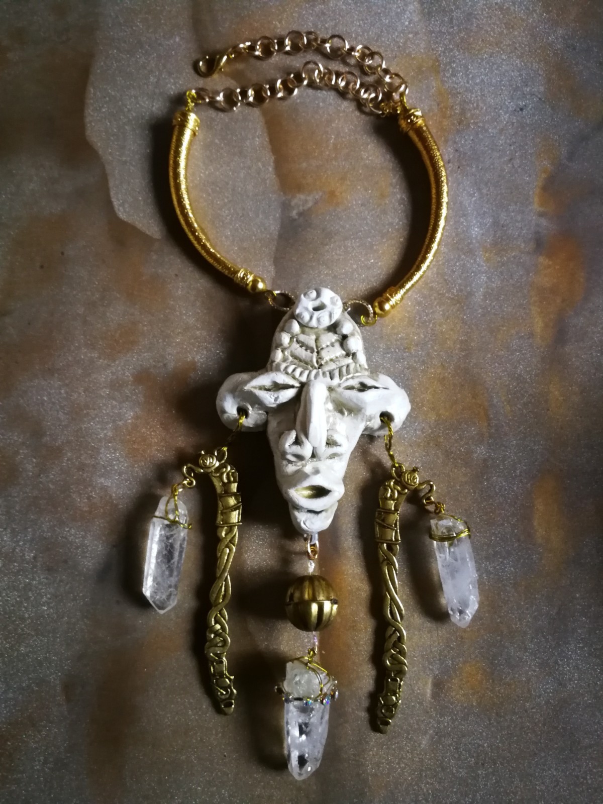 Luxury Jewelry Necklace Pendant Tribal Crystal Rock Charm Statement Ethnic Mask