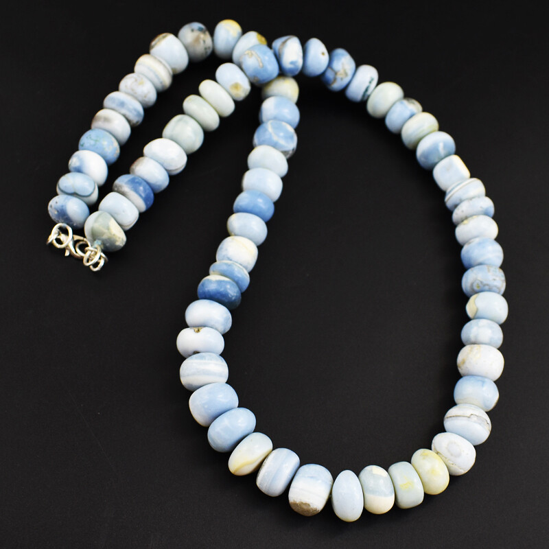 451 Cts Natural Single Strand Blue Lace Agate Rondelle Beads Necklace JK 03E331