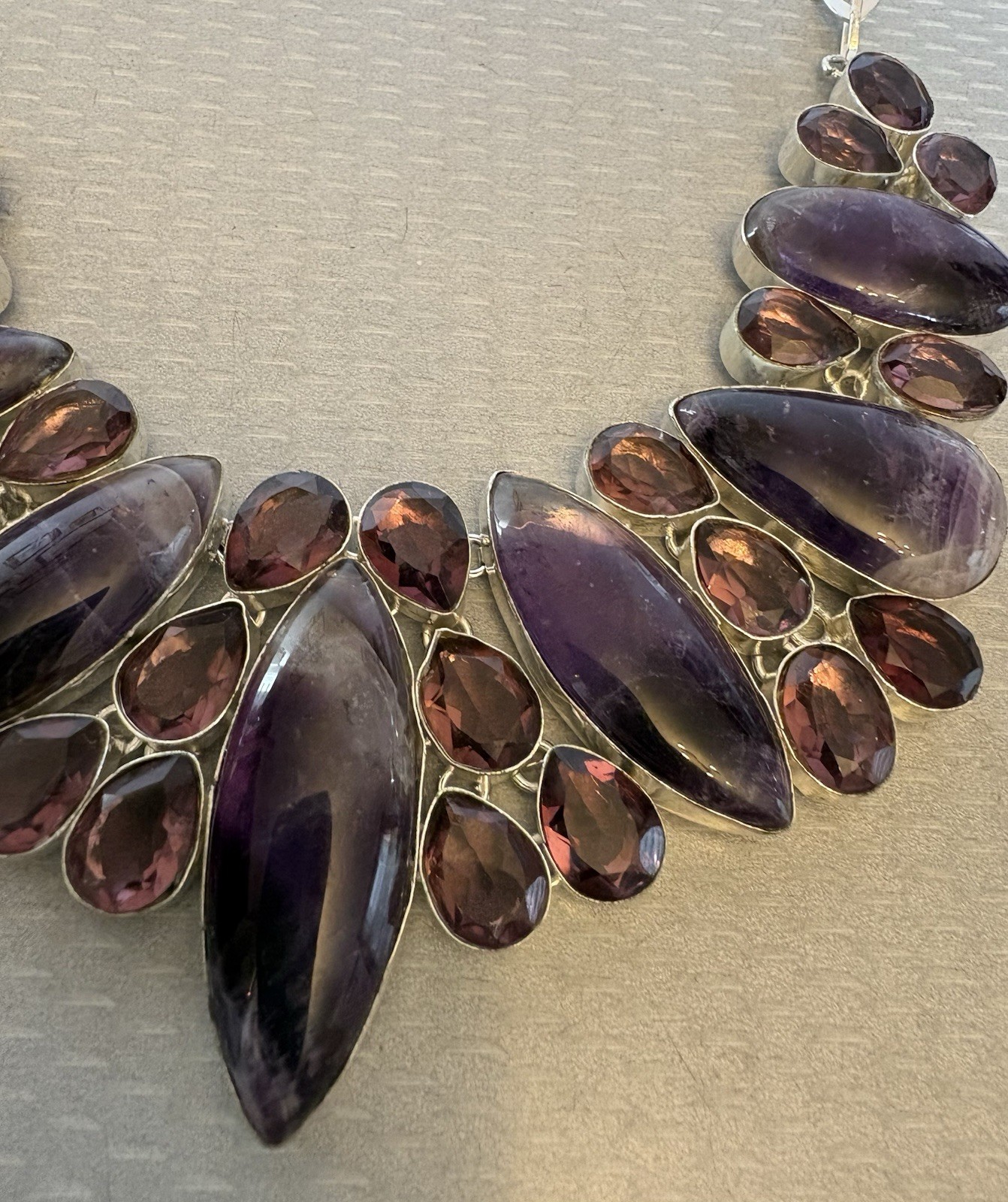 Natural Amethyst Statement Necklace 925 Sterling Silver 200ct Massive Bib Collar