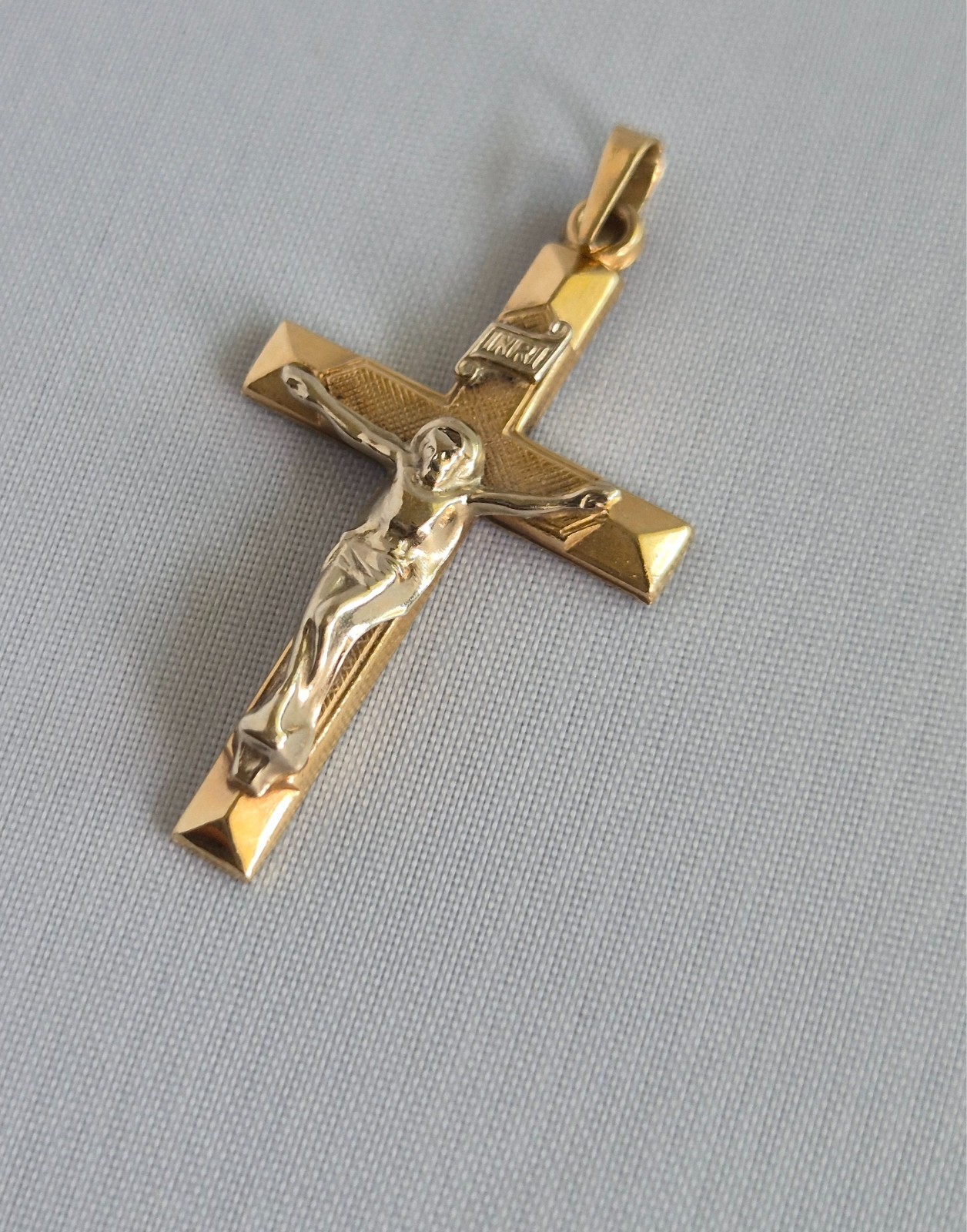 14k yellow and 14k white gold Crucifix Jesus Pendant