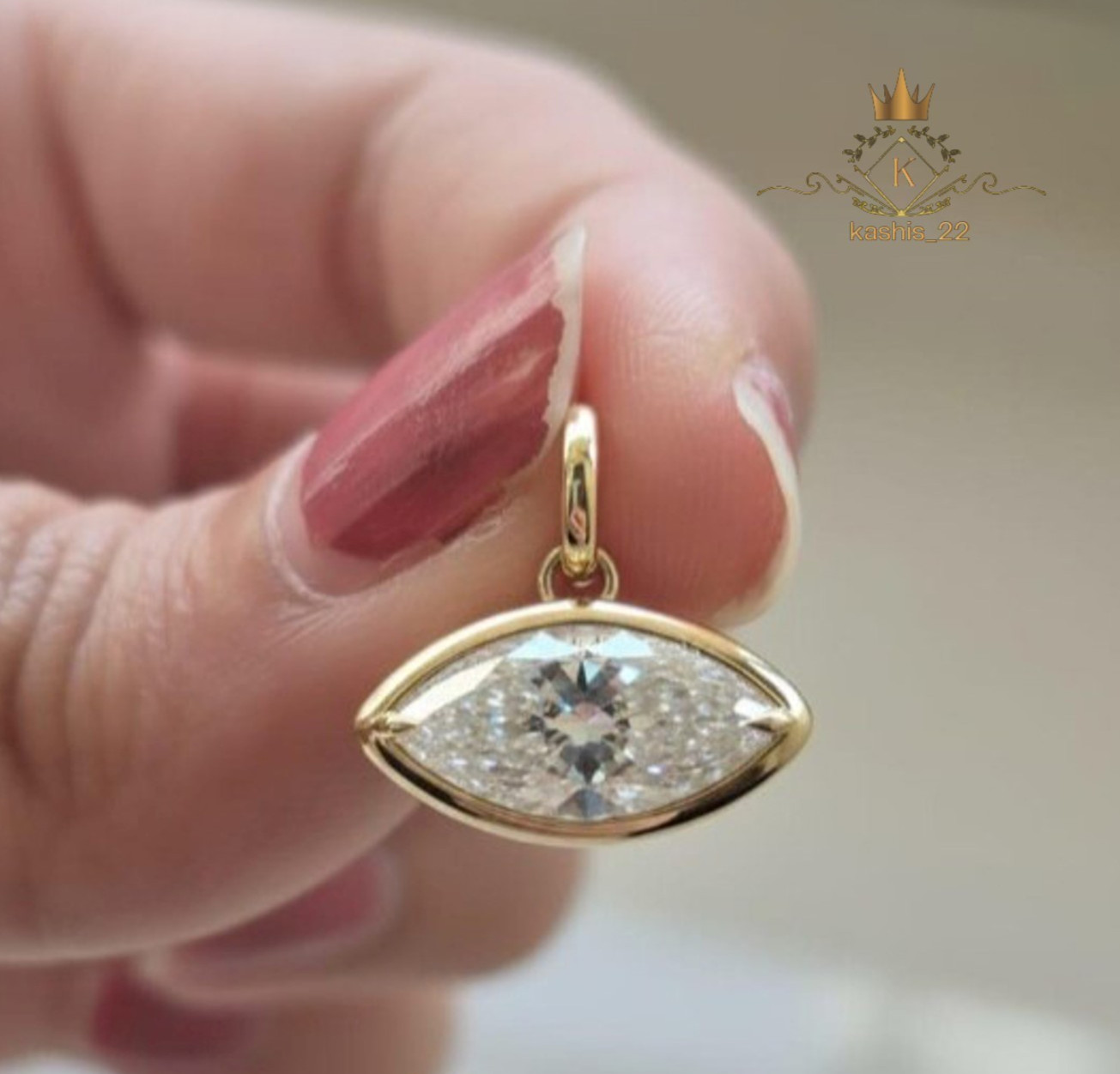 Solid 14K Yellow Gold Moissanite Solitaire Wedding Pendant 2 Carat Marquise Cut