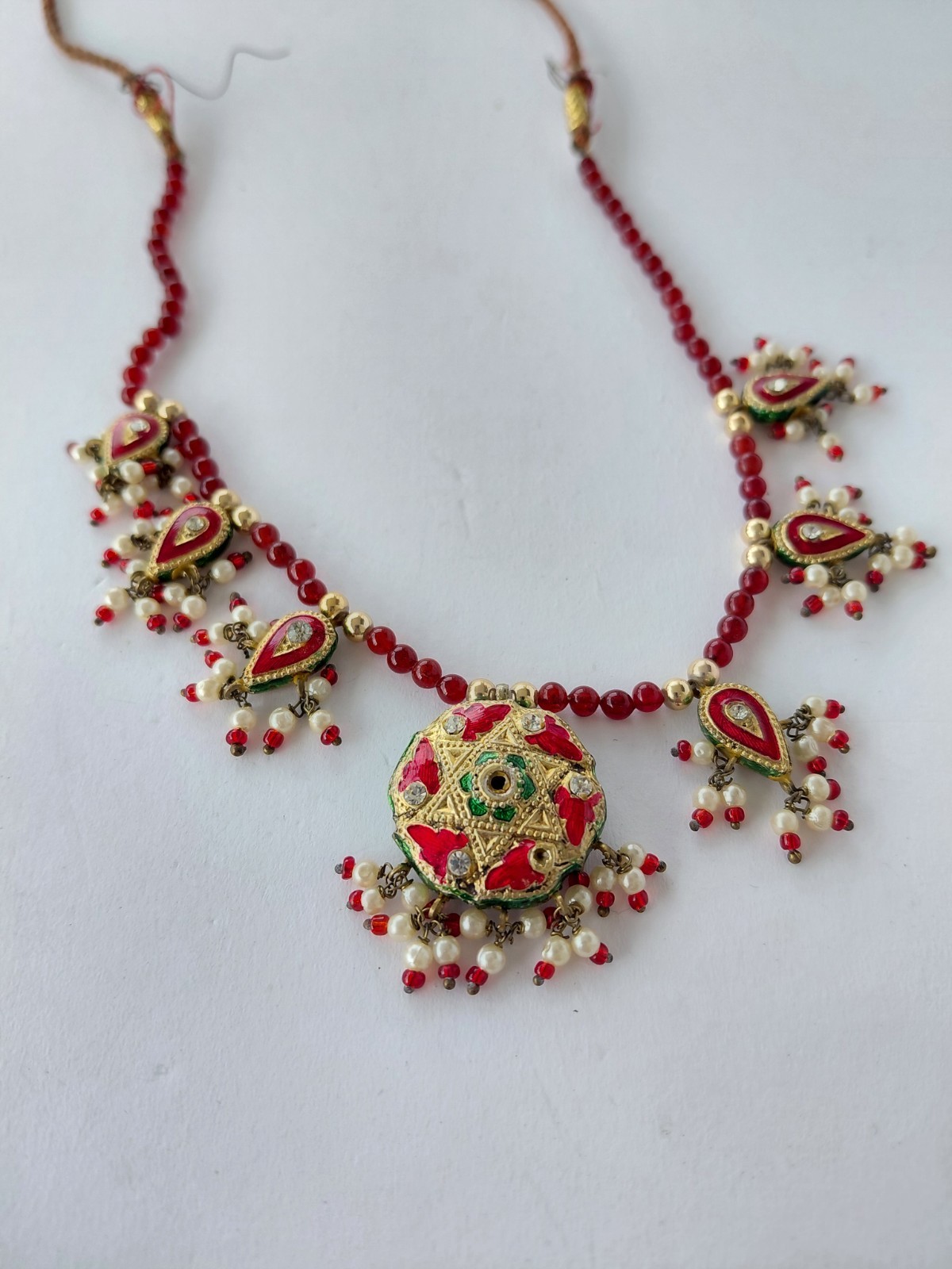 Vintage Necklace Kundan Polki Traditional Indian Wedding Enamel Multicolor