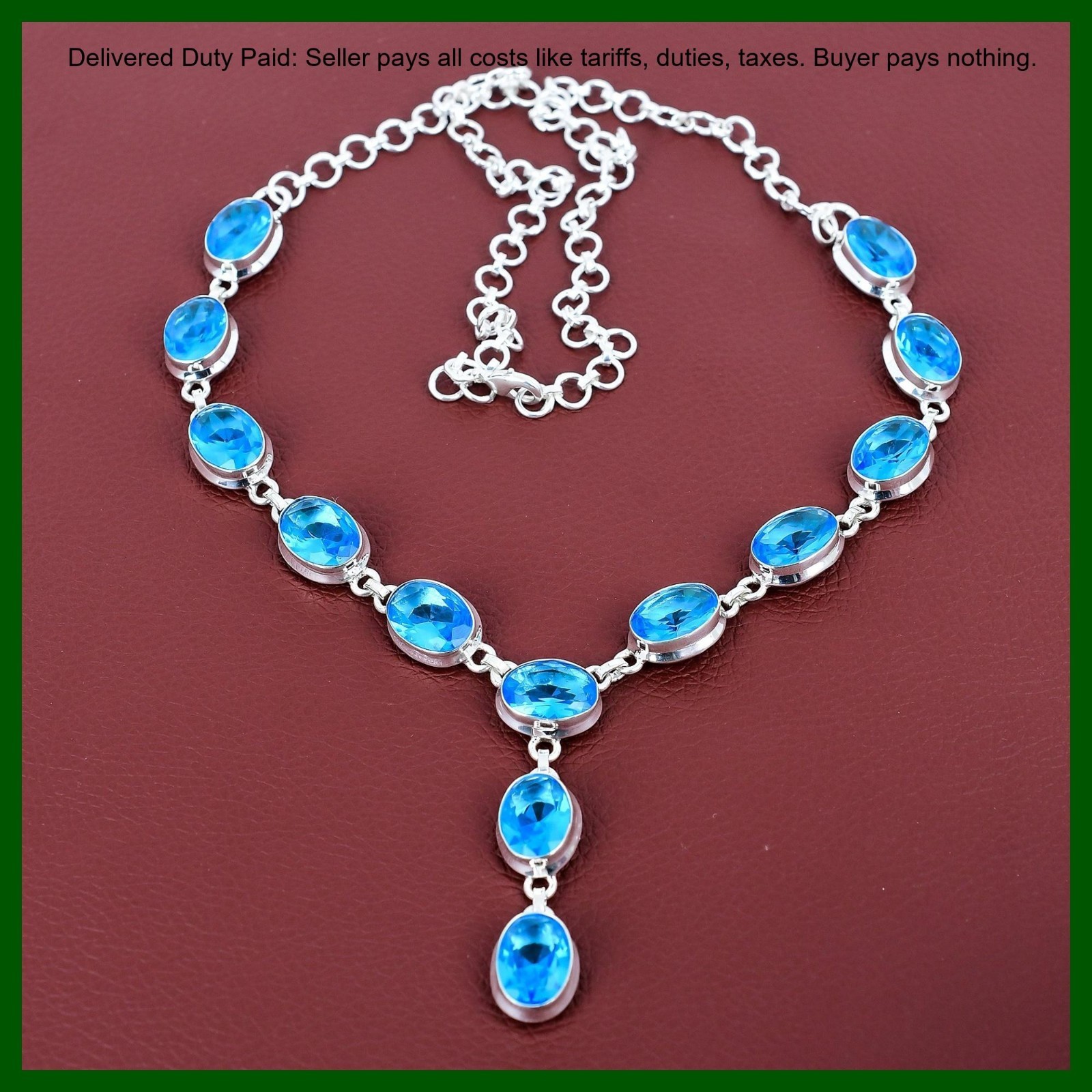 Valentines Sale 925 Silver Swiss Blue Topaz Stone Wedding Chain Trendy Necklace