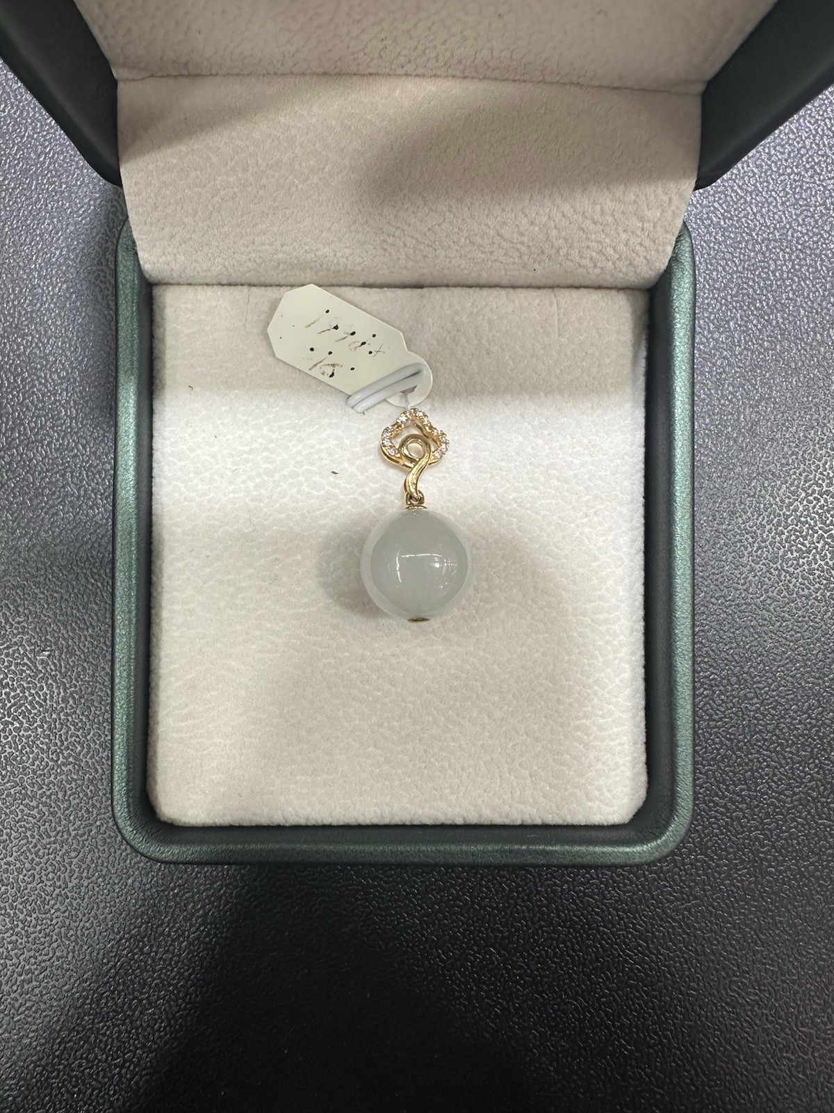 14K Gold Natural Jade Ball Pendant Diamond Bail