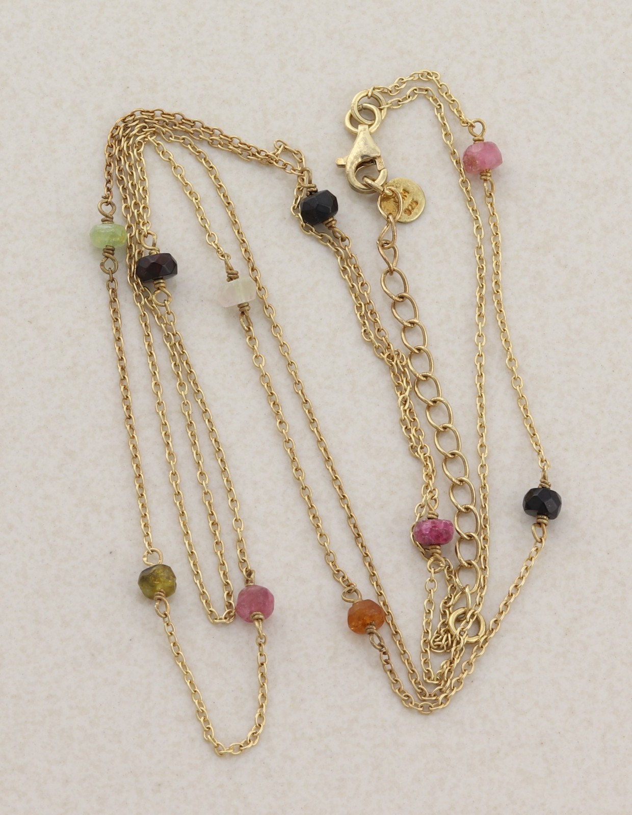 18k Gold Over Sterling Silver Natural Tourmaline Layered Necklace 15 to 17.5