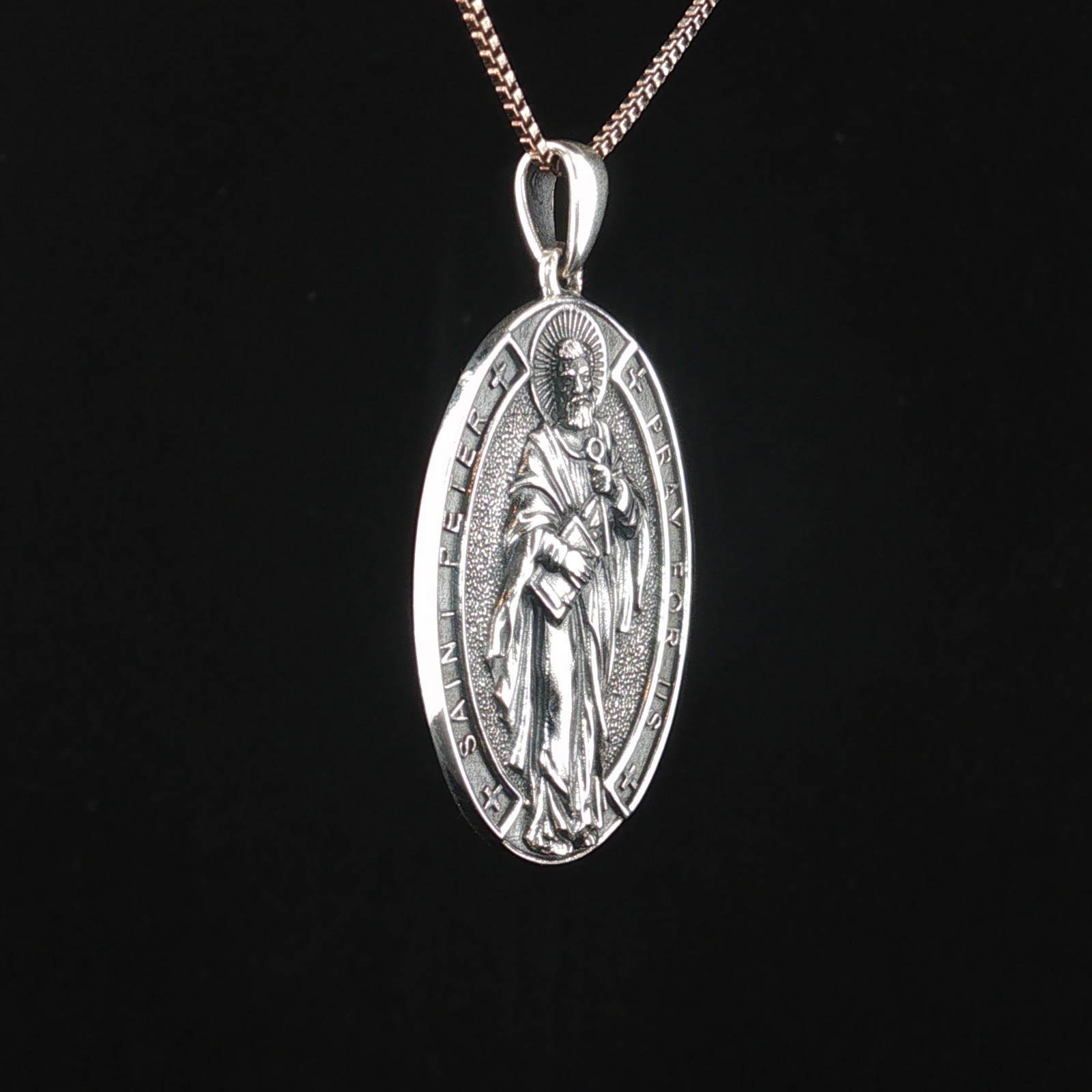925 Sterling Silver Two-Sided Saint Peter Necklace
