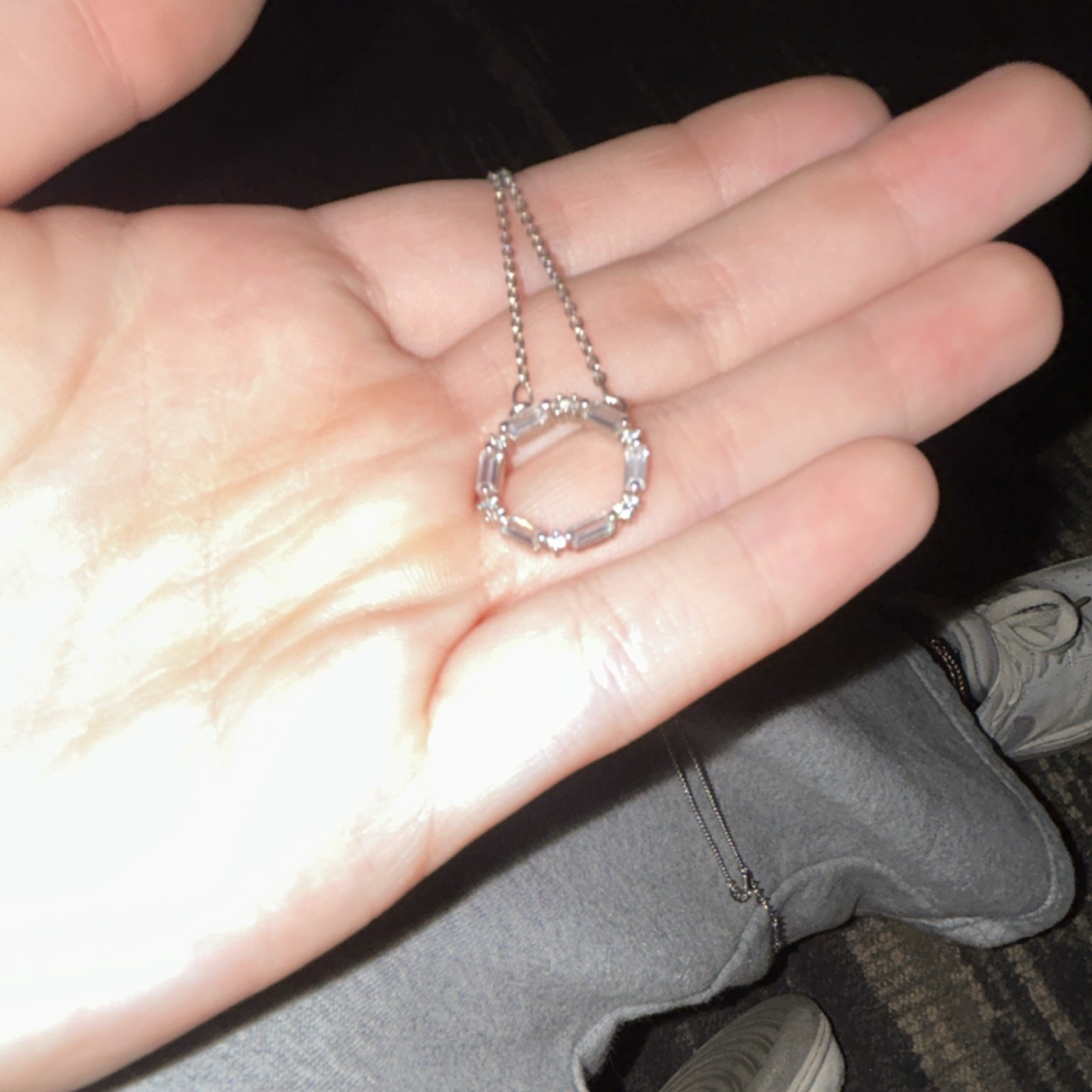 Silver Tone Pendant Necklace Round Circle Cable Chain Metal Jewelry Elegant