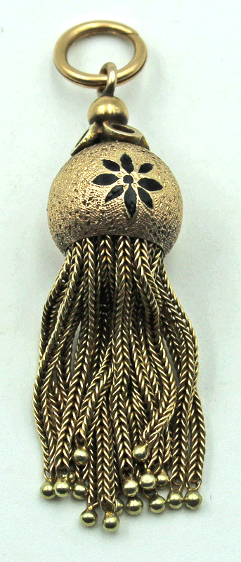 Antique Yellow Gold Victorian 12K & 10K Enameled Tassel Pendant 11.2 Grams 2.25″
