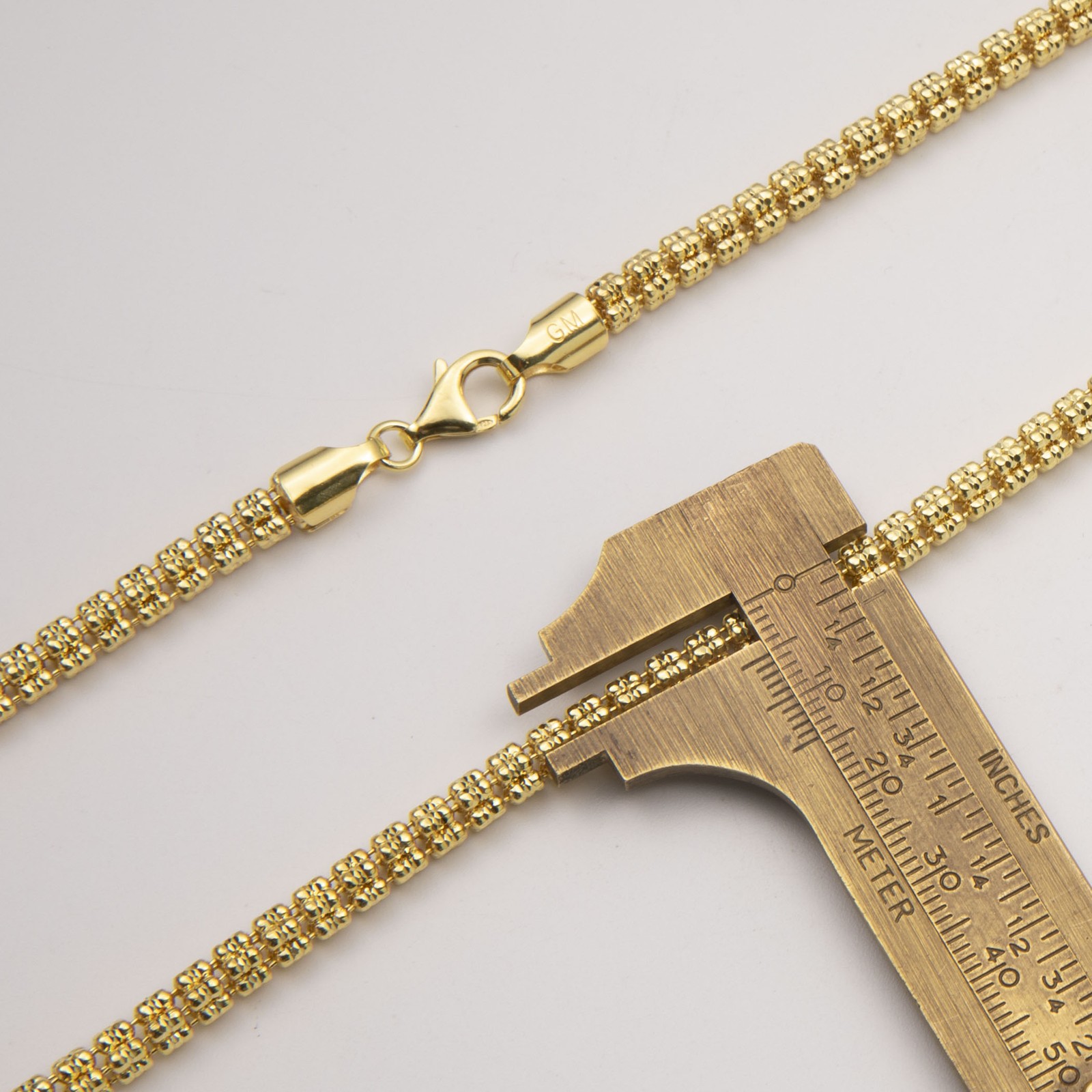 5mm Diamond-Cut Ice Link Chain 14K Yellow Gold-Plated Silver 925 Italy All Sizes