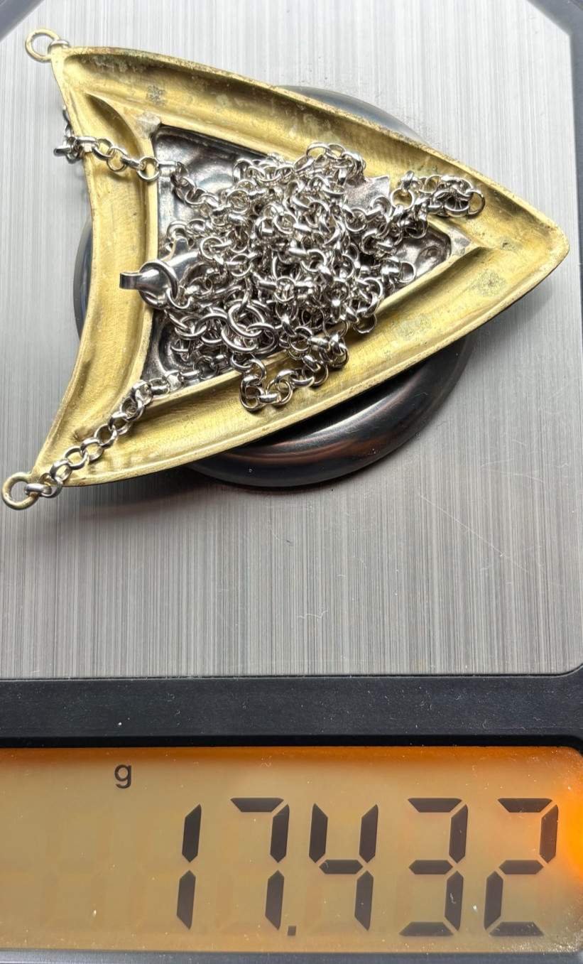 2″ Silpada “Patina Shield” Sterling Silver & Brass Necklace 22″ to 25″ – N3018
