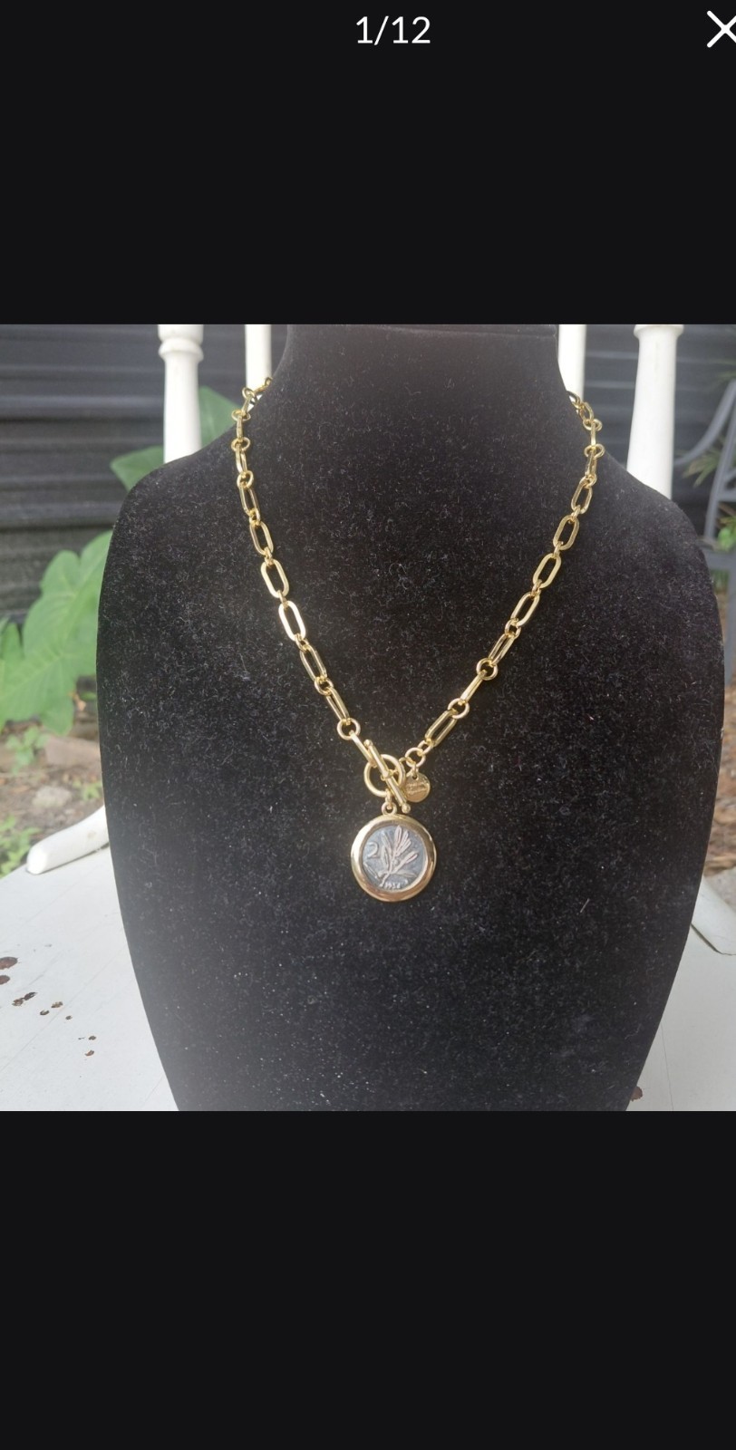 18k over Sterling Silver Bumblebee Lira Coin Necklace Dyadema BRONZE ITALY