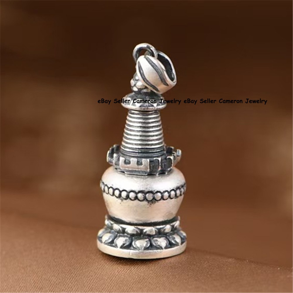999 Pure SilverBuddhist Stupa Pendant Tibetan Style Charm Can Open 11-12g