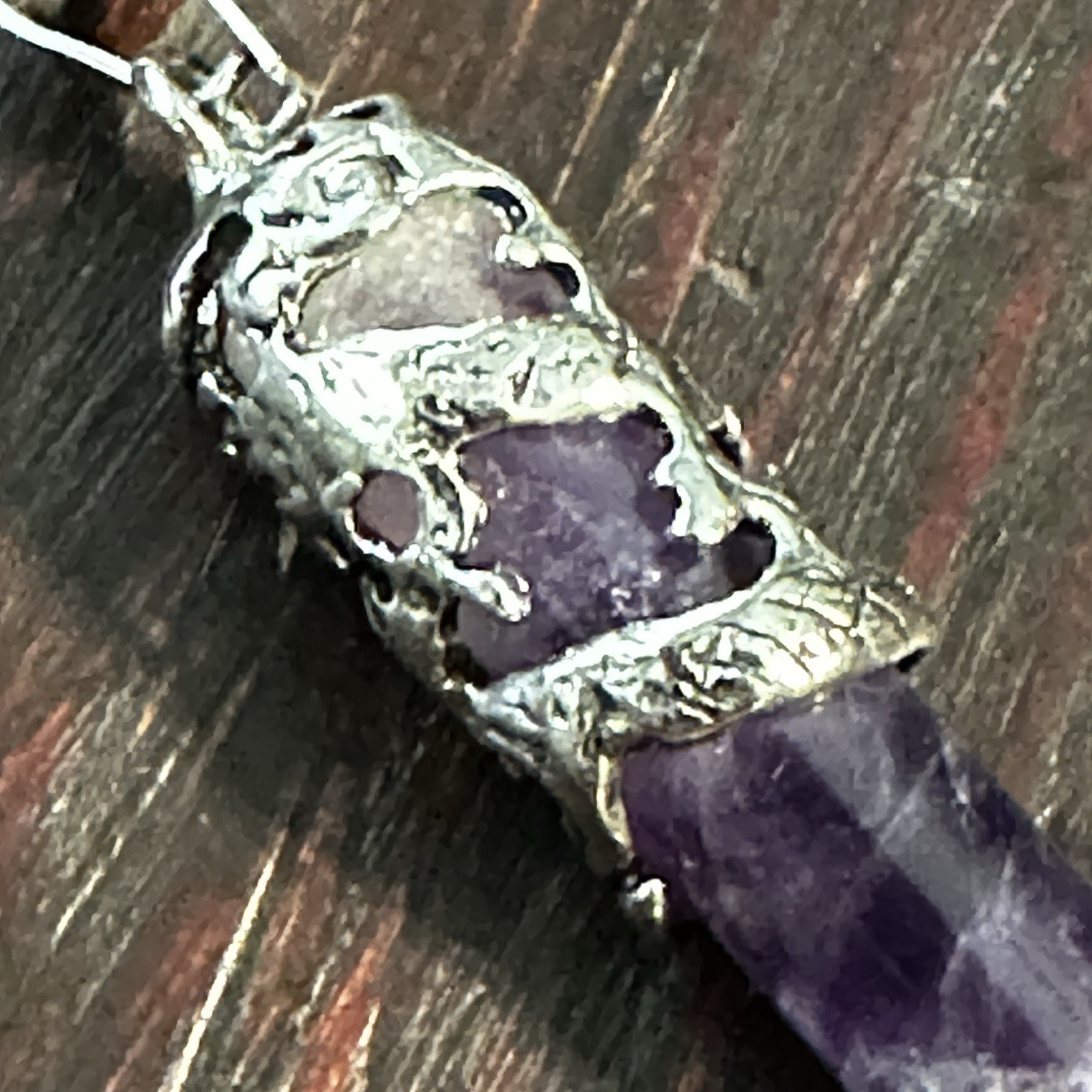 Dragon Amethyst Pendant Silver Tone Engraved Metal Pendulum Charms Cylinder