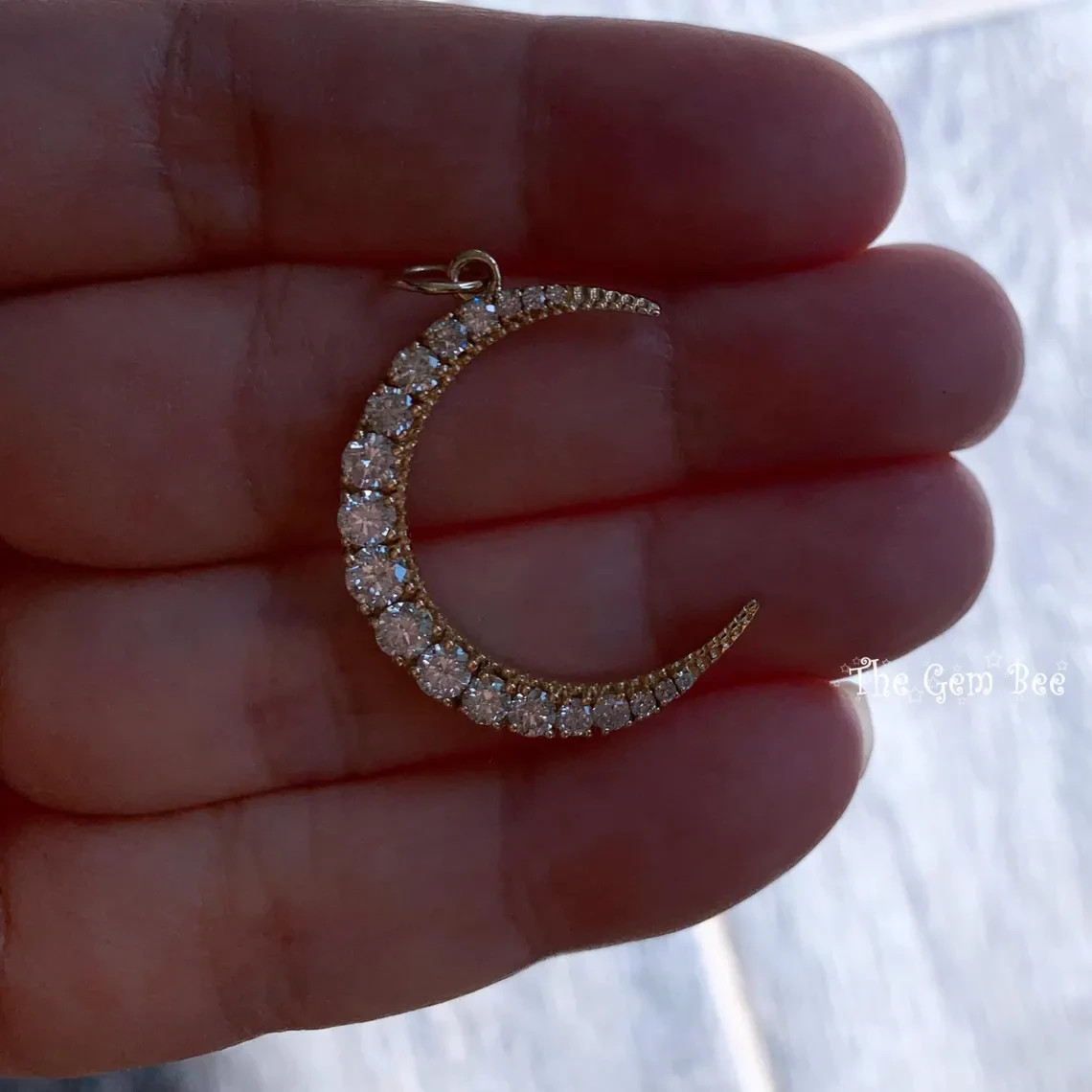 21x26mm 14K Yellow Gold 1.25CT Natural Diamond LARGE Crescent Moon Charm Pendant