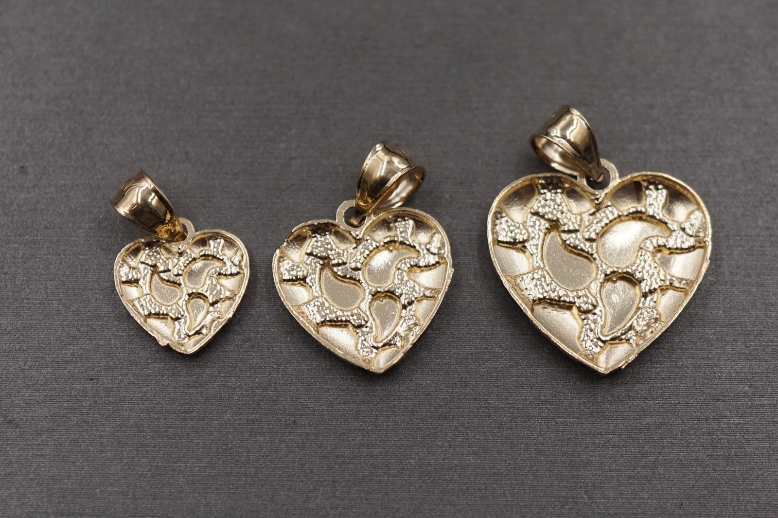 10K Solid Yellow Gold Diamond Cut Nugget Heart Charm Pendant. 3 Sizes