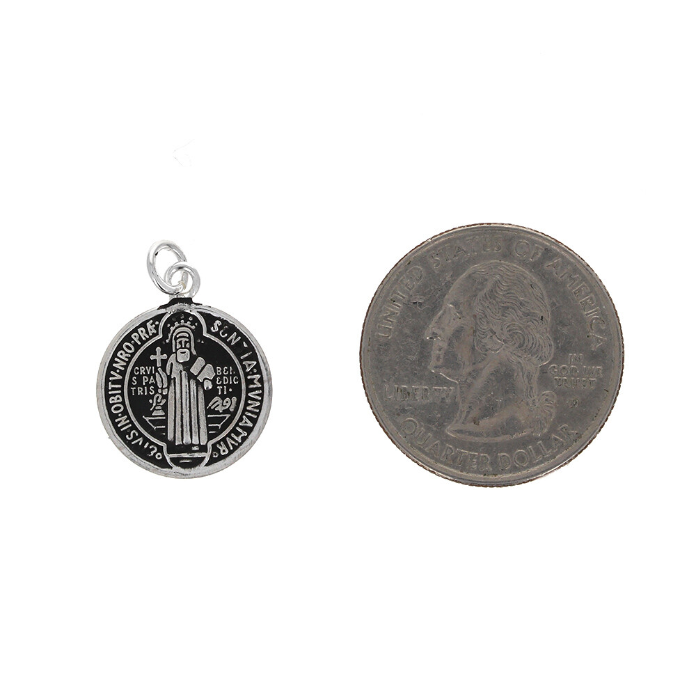 Sterling Silver, Medium Medallion of St. Benedict, 16mm, 925, San Benito Charm
