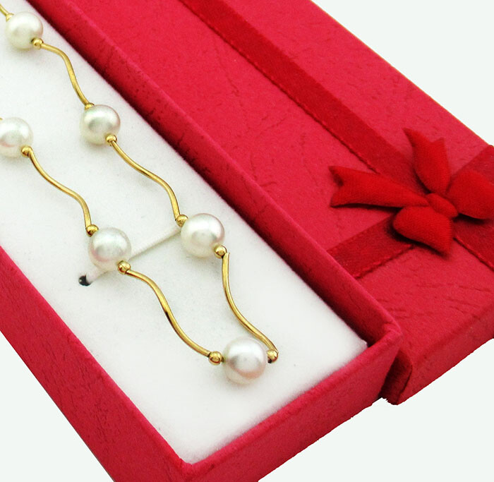GENUINE WHITE PEARLS NECKLACE 14K YELLOW GOLD ** NWT ** Free Shipping * 16″ long