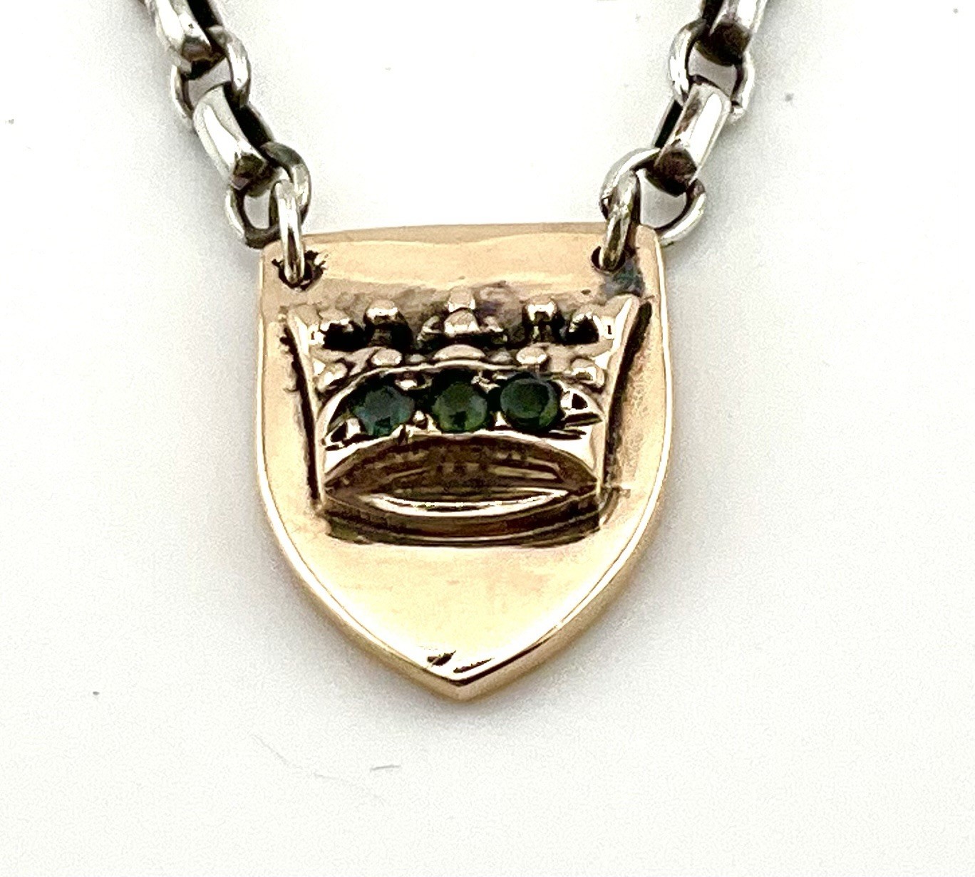 14k 4g Shield Crown Signed De Anne Necklace Sterling Chain Peridot Stones