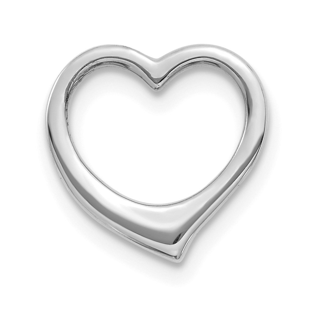 10K White Gold Polished Heart Chain Slide Pendant 0.8gm L-12 mm, W-12 mm