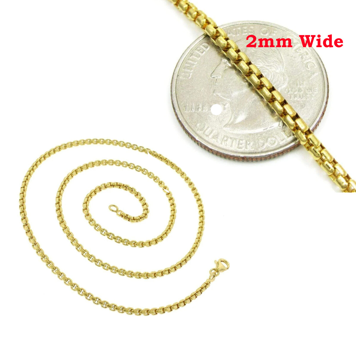 Designer Inspired Genuine 18K Yellow Gold Filled 2mm18″ Round Box Chain Necklace