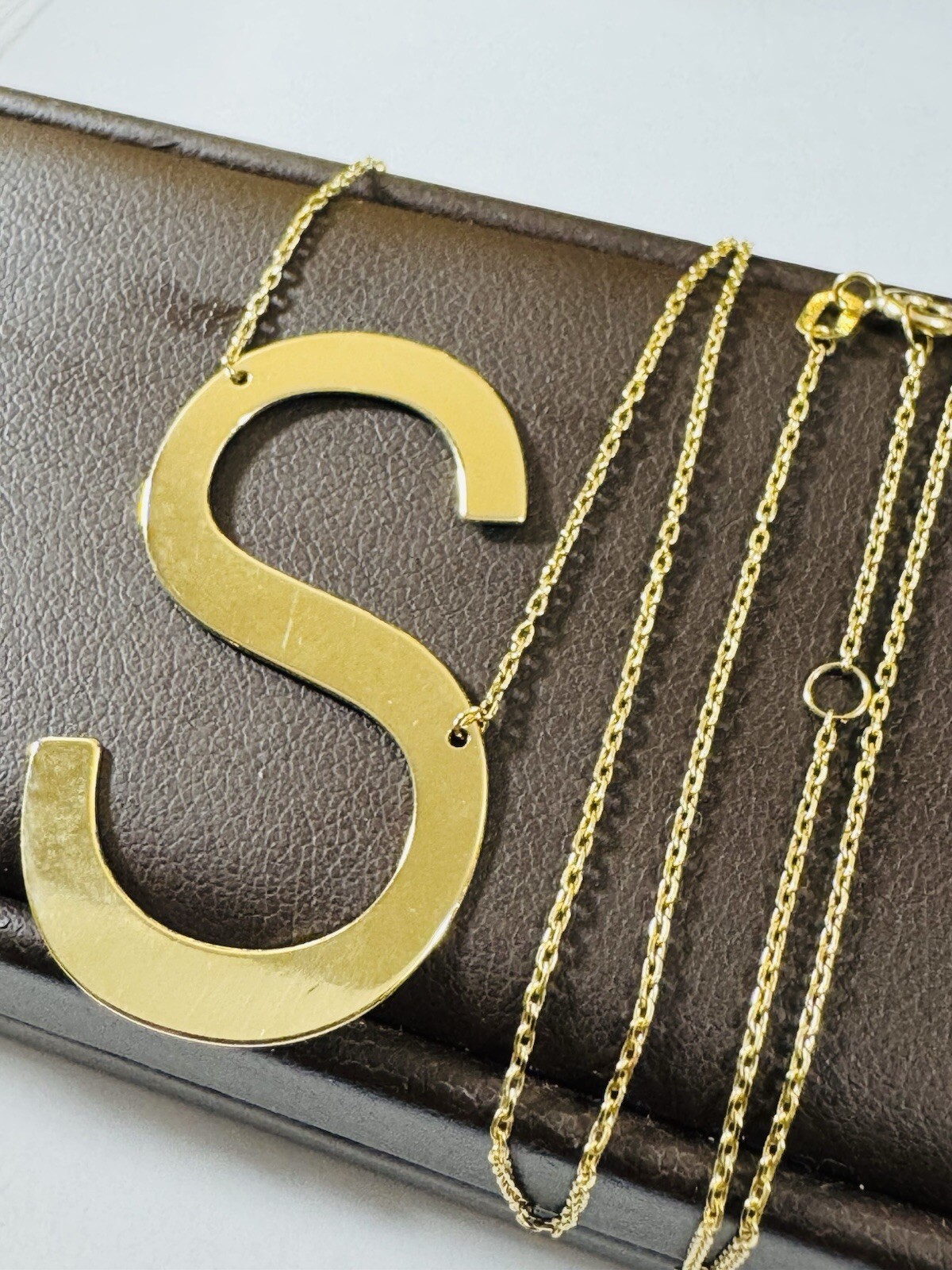 18K 750 Fine Pure Gold Letter S initial Necklace 16.5/17.5” Long 1mm 4.2g