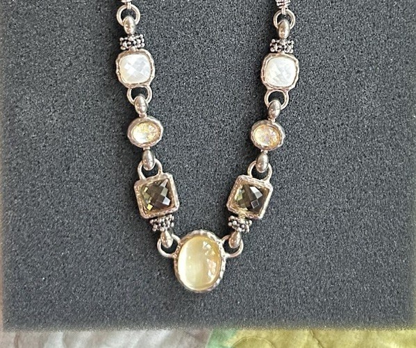 Michael Dawkins Sterling Silver Crystal MOP Adjustable Necklace Toggle Clasp 20”