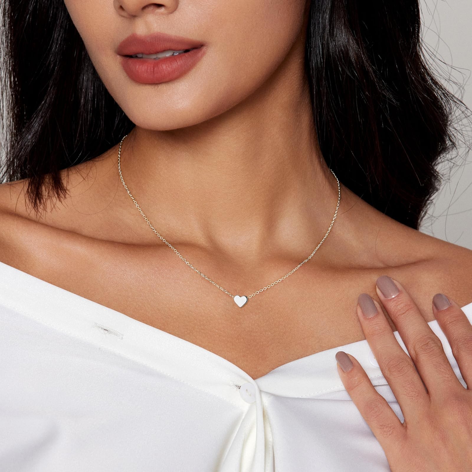 Tiny Heart Necklace Sterling Silver Dainty Cute Heart Choker Necklaces Simple He