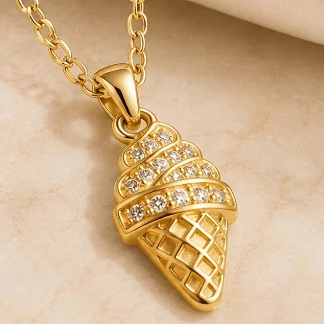 Moissanite 14K Yellow Gold Plated 1.40Ct Round Cut Cone Charm Pendant Women’s
