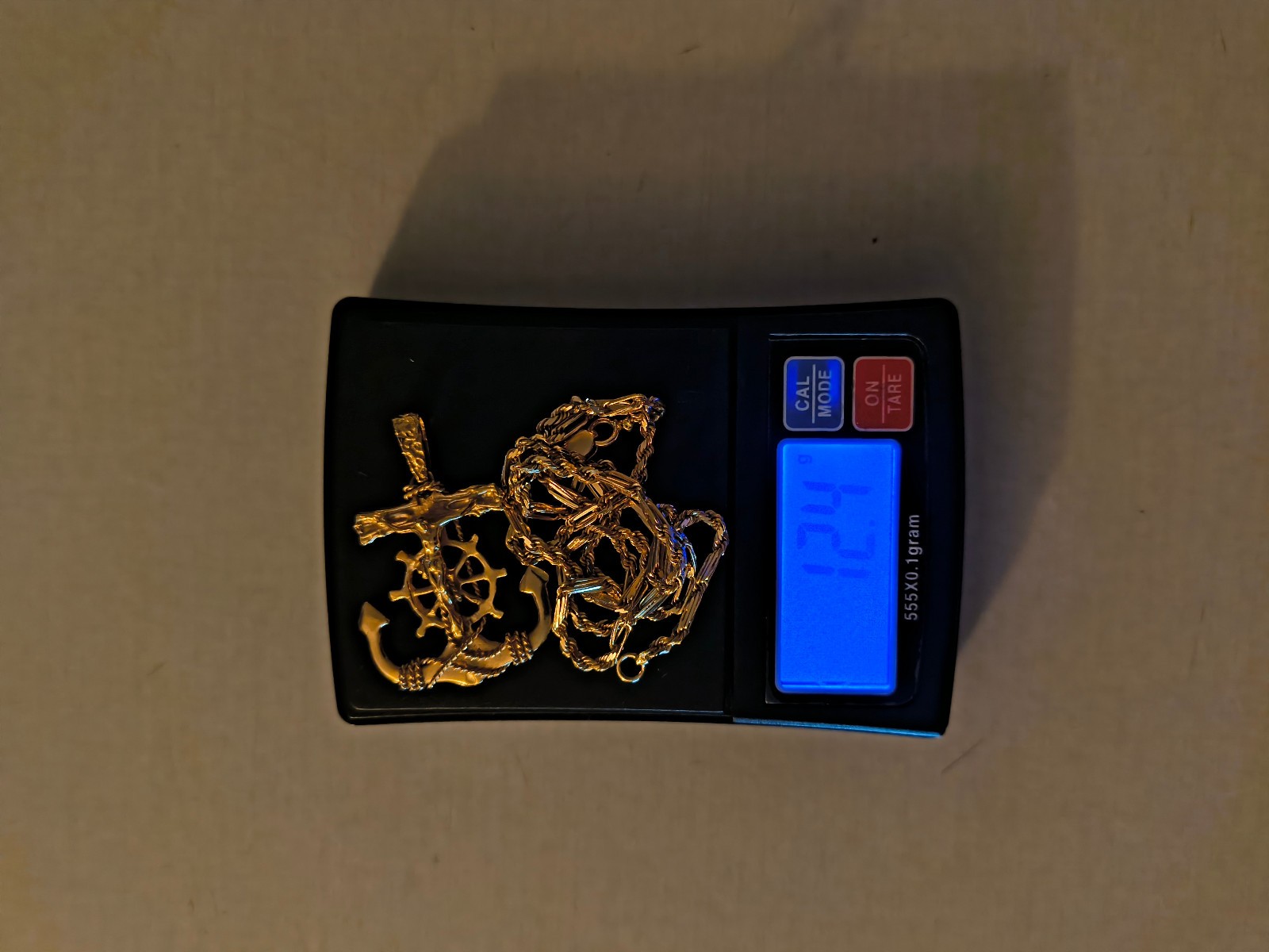 14k Yellow Gold COMBO Jesus Cross Anchor Mariners Pendant & 14k bar link chain