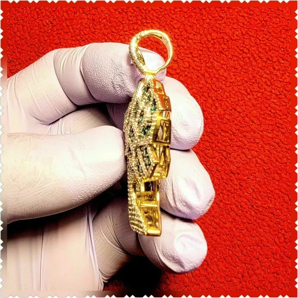 3Ct Round Emerald Men’s Money Tree Hip Hop Jewelry Pendant 14K Yellow Gold Over