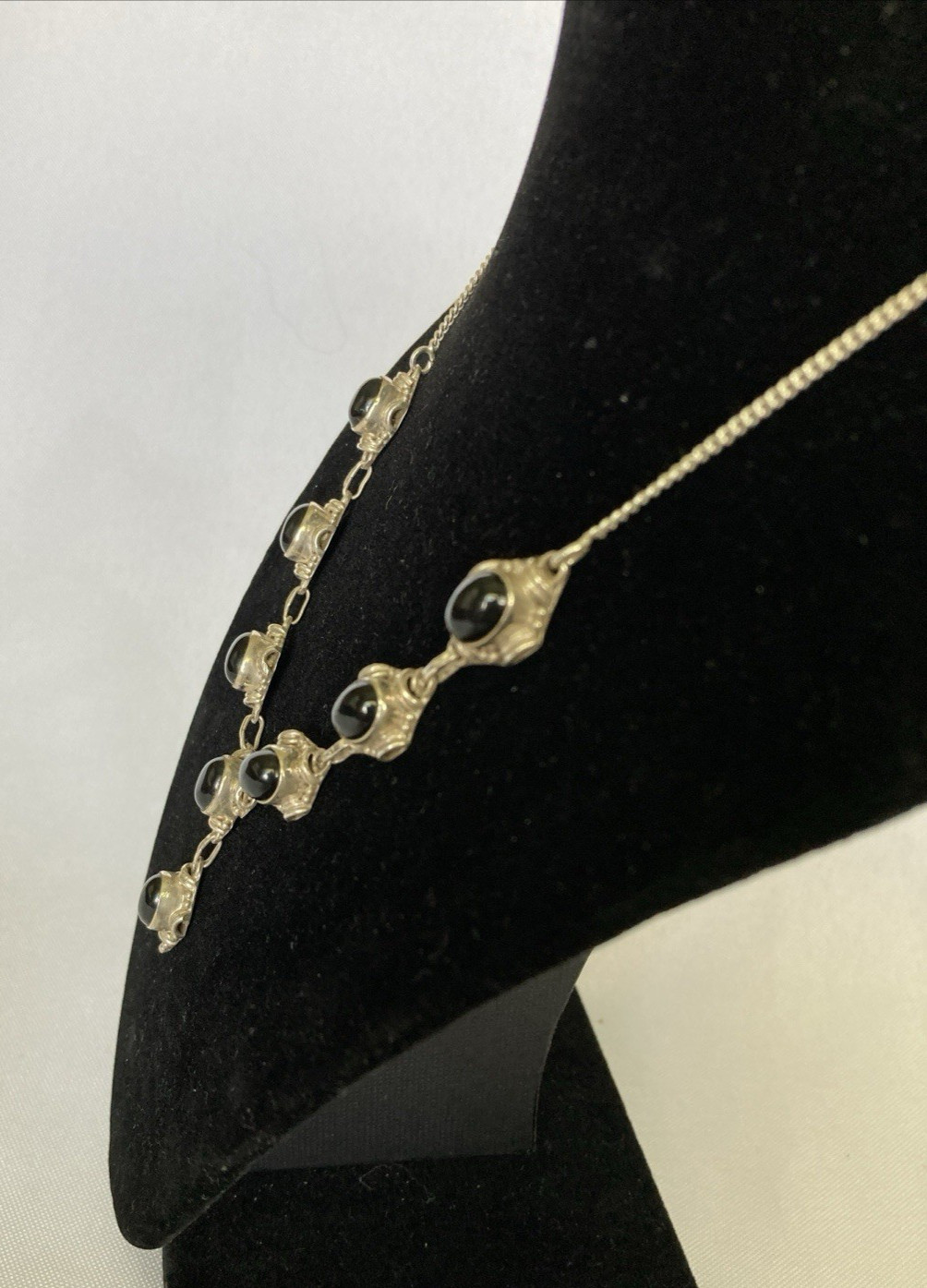 Pendant Necklace Sterling Silver with Black Stones Made in India New
