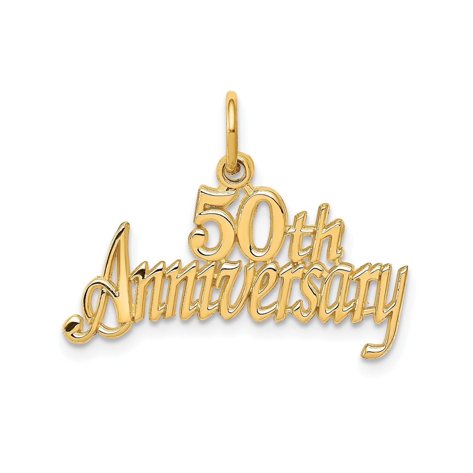 14k Yellow Gold 50th Anniversary Pendant Charm for Women Script Design Keepsake