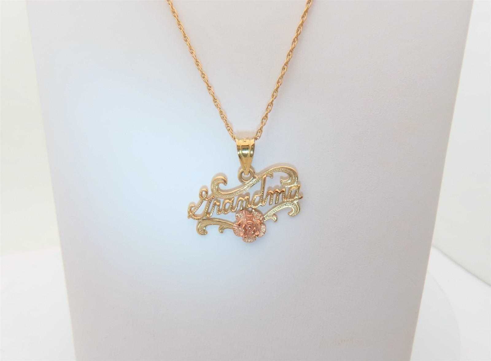 Gold Grandmother Necklace Grandma Jewelry Gift 14K Solid Gold Rose 24″ PN049
