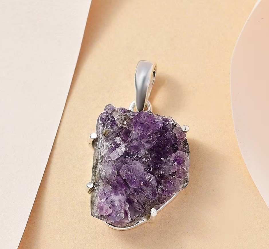 Rough Cut Geode Amethyst 34.15 ctw Pendant without Chain in Sterling Silver53