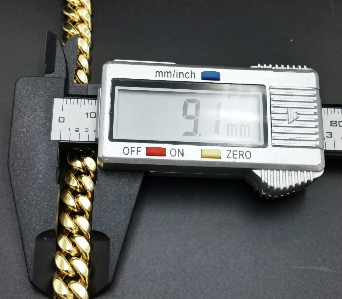 10K Solid Yellow Gold Royal Miami Cuban Link Chain 9mm 22″ Inc Necklace Box Lock