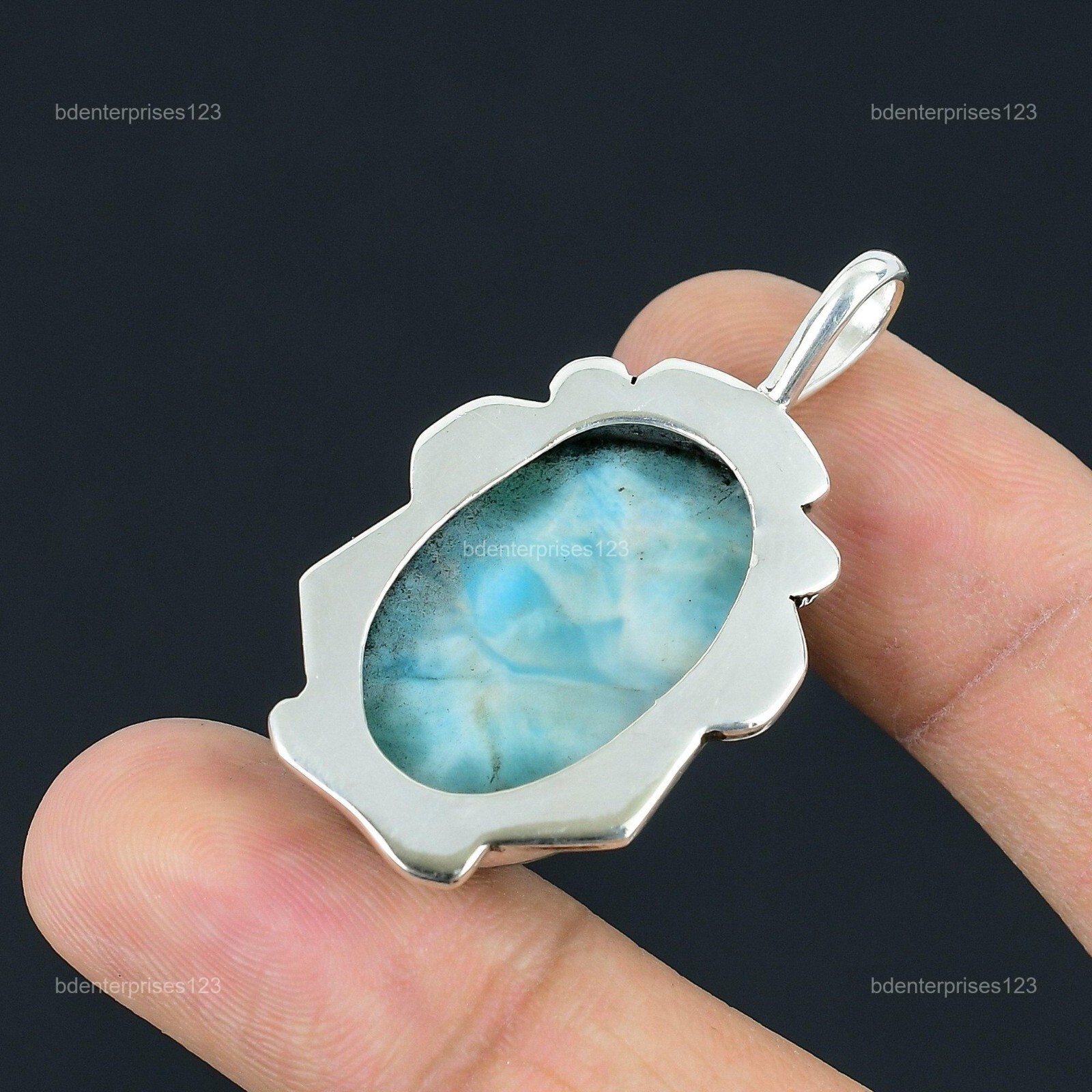925 Sterling Silver Oval Larimar Gemstone Engagement Anniversary Pendant Jewelry