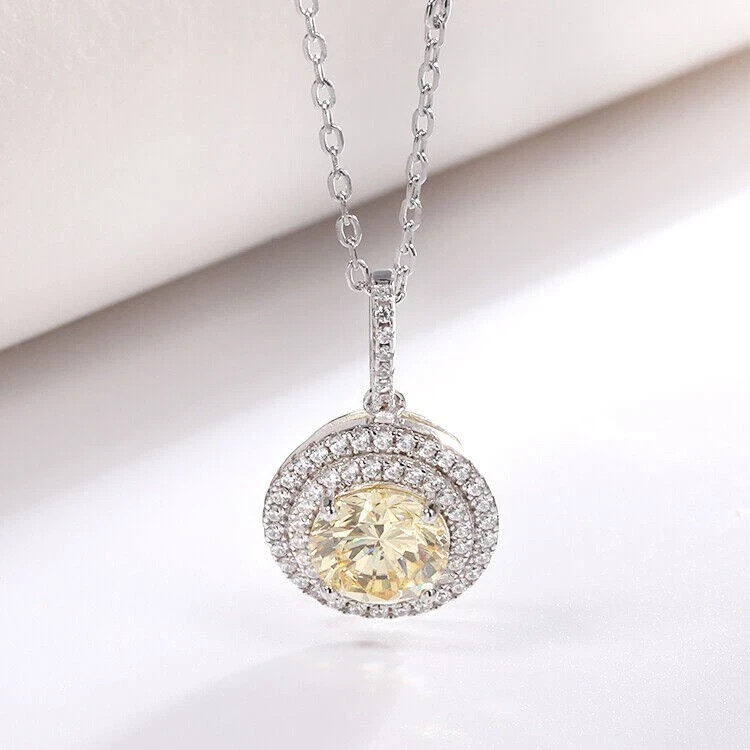 2Ct Round Cut Citrine & Diamond Halo Pendant 18″ Free Chain 14k White Gold FN