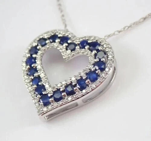 2Ct Round Cut Lab Created Sapphire Heart Pendant 14K White Gold Plated Chain 18′