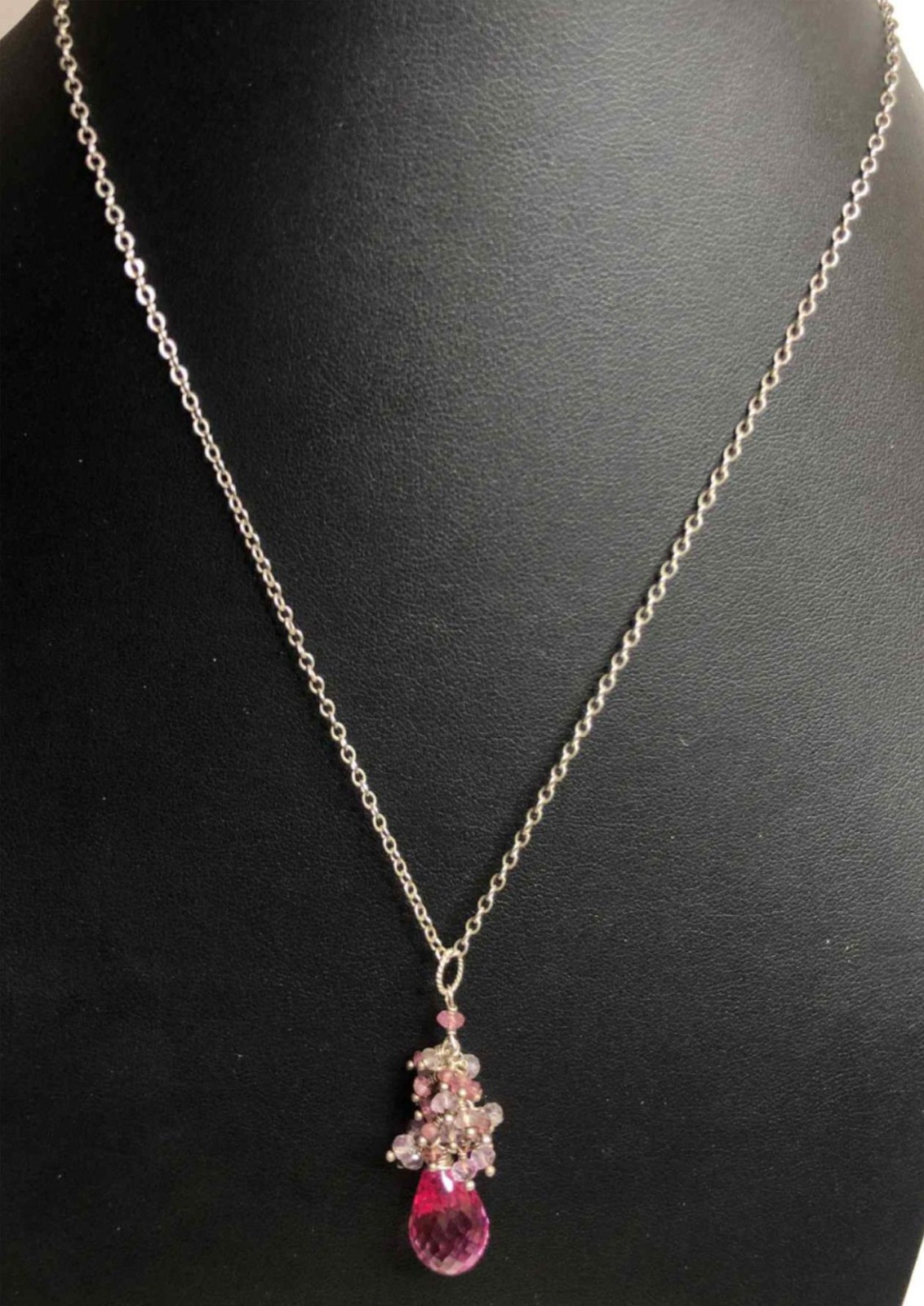 7328 Sterling 925 Artisan 14ct Pink Sapphire Briolette 18″ necklace 8.8grams