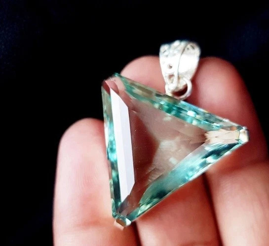 64 Ct Trillion Aquamarine Natural Topaz 925 Solid Silver Pendant Loose Gemstone