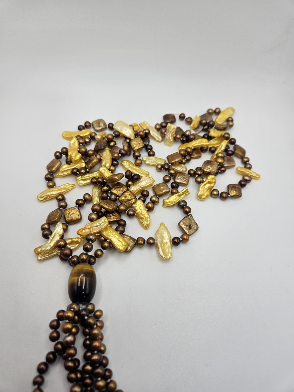 DTR Jay King Yellow & Brown Pearl Tassel Beaded Necklace
