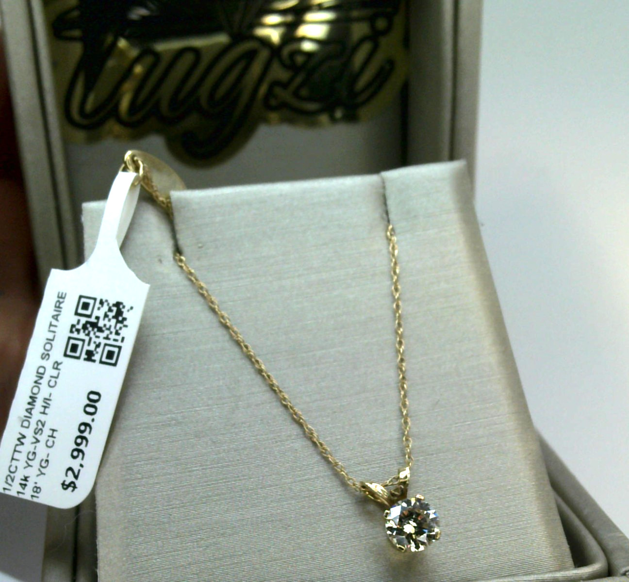 $3000 REAL GENUINE Diamond SOLITAIRE PENDANT NECKLACE 14k yellow Gold SOLID! 18′