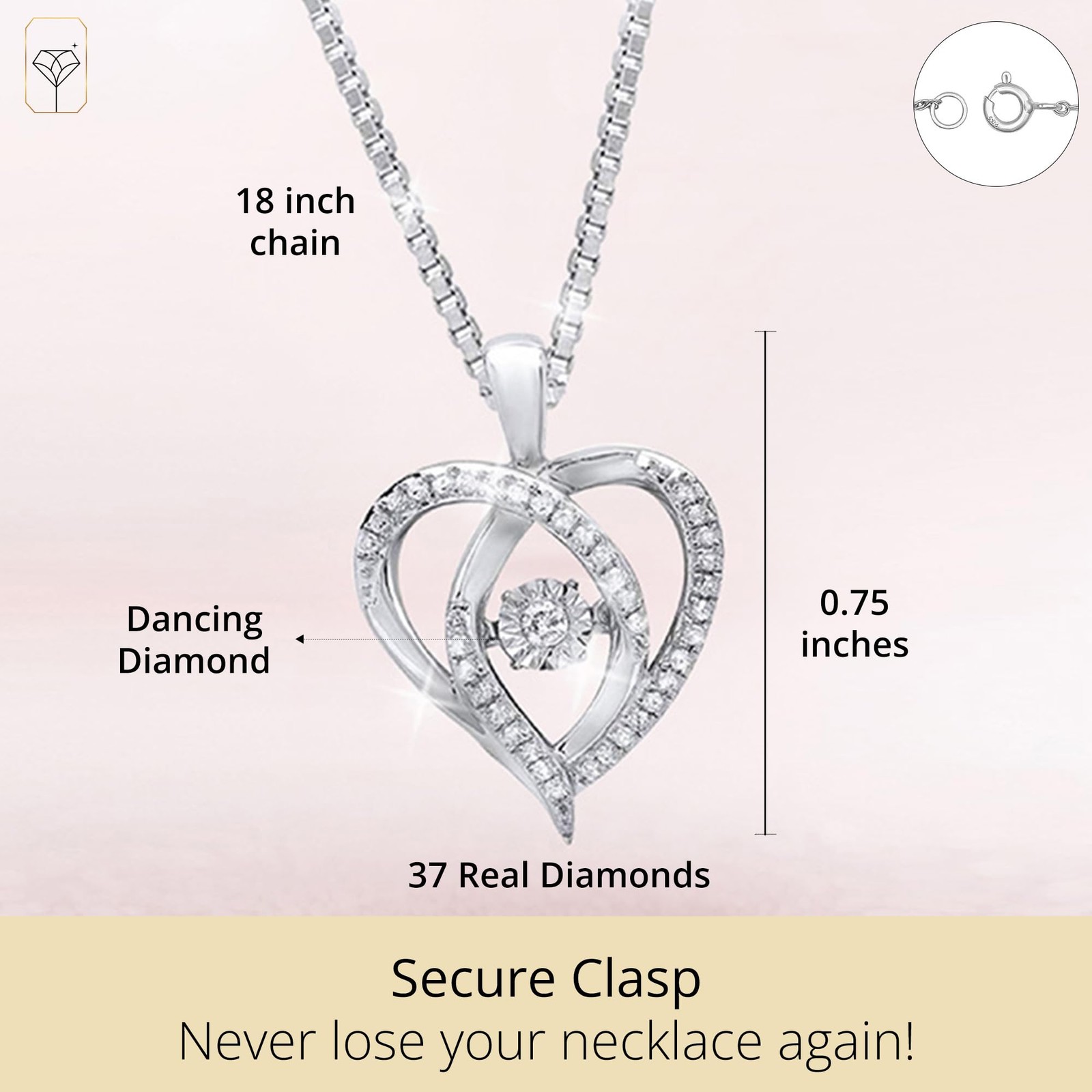 925 Sterling Silver Miraculous Love Dancing Diamond Heart Pendant Necklace