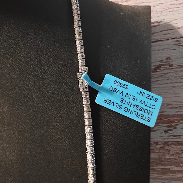 Moissanite tennis chain 24-inch 3mm sterling silver 925 16.52ctw