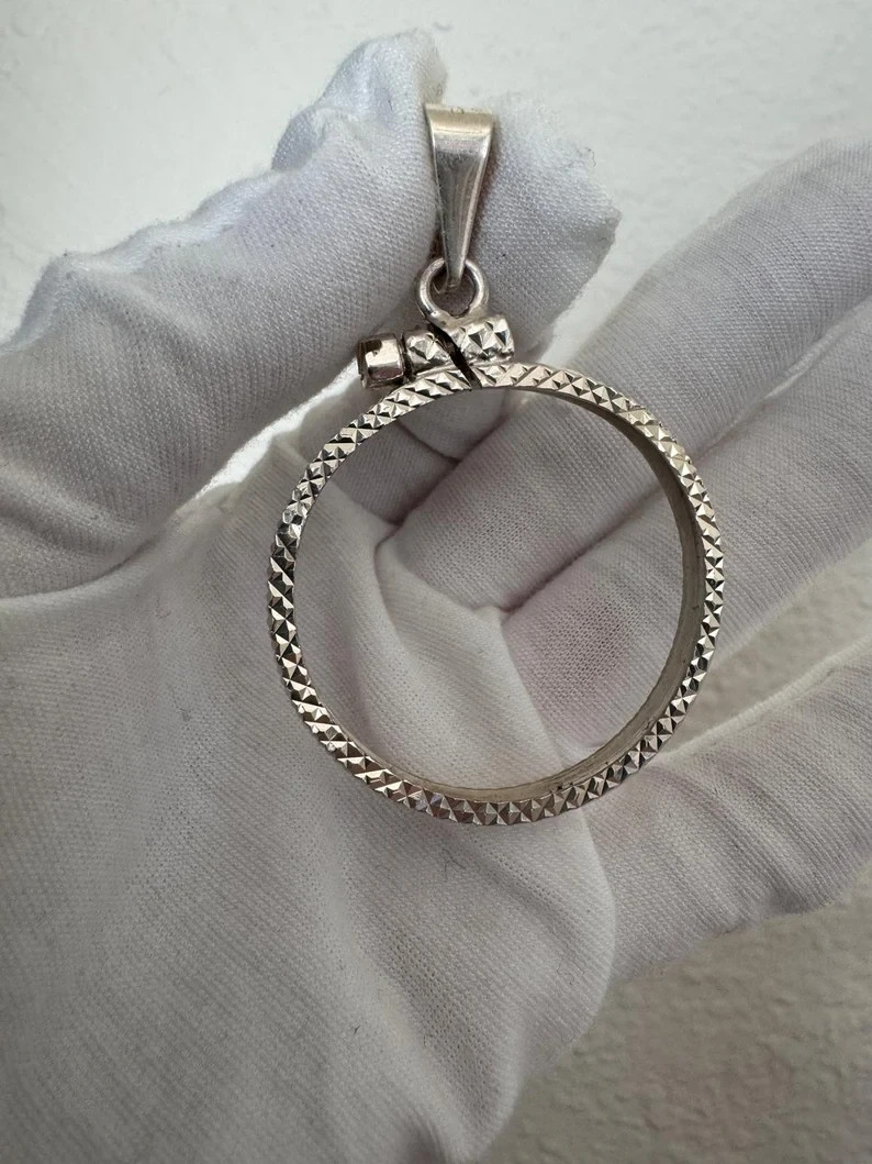 925 Silver Bezel 39-40mm Coin Frame Pendant Round Holder Necklace Empty Setting