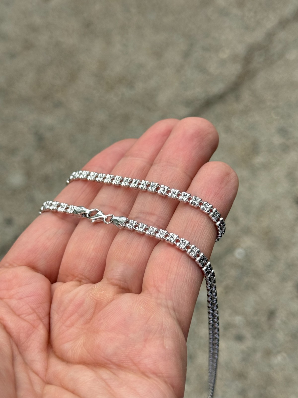 4mm 925 Sterling Silver Rhodium Diamond-Cut Ice Link Chain Made It Italy