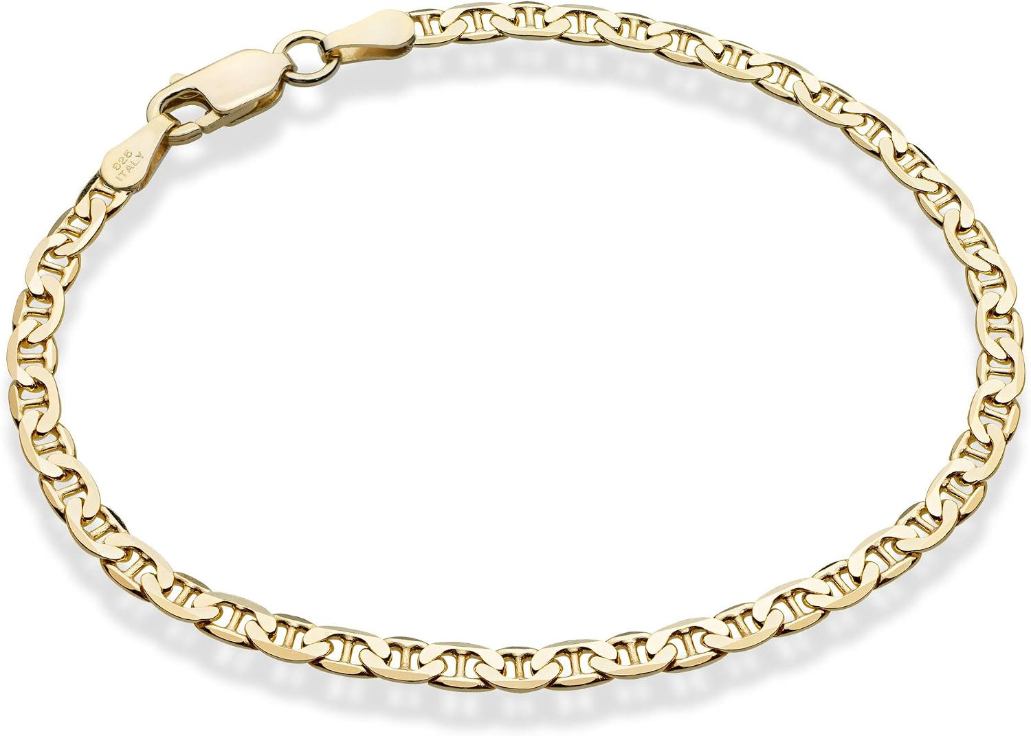Italian Solid 925 Sterling Silver, 18Kt Gold Plated 3Mm, 4Mm Solid Mariner Link
