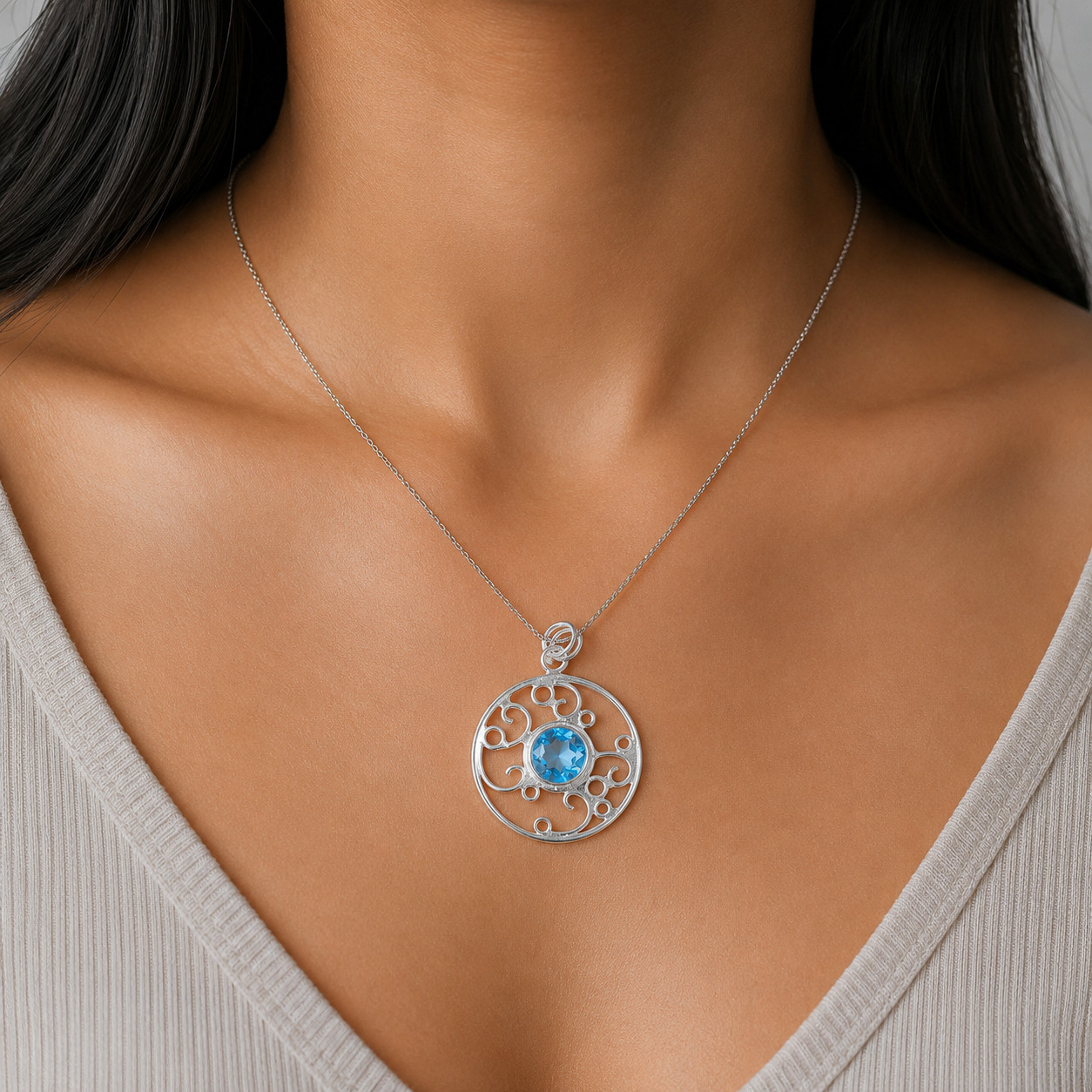 Tanzanite Gemstone Jewelry Sterling Silver Handmade Trendy Pendant 1.45″ For Her