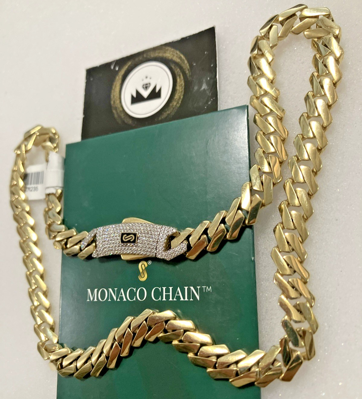 10kt Real Gold Monaco Edge Cuban Chain 9mm CZ Lock 23.5grams 18.5” New With tag.