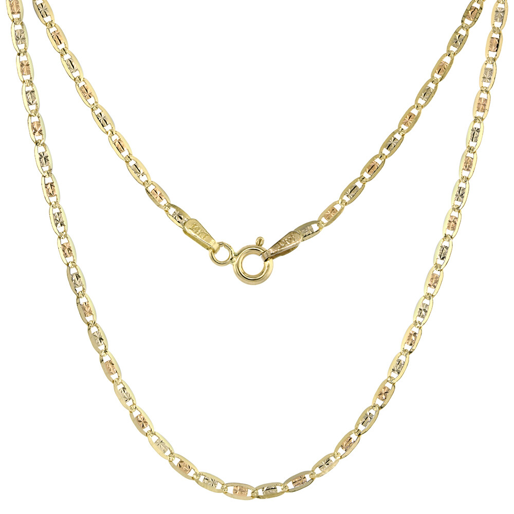 Solid 14k Tri-color Gold 2.1mm Star D/Cut Chain Sparkling Flat Links 16″-24″